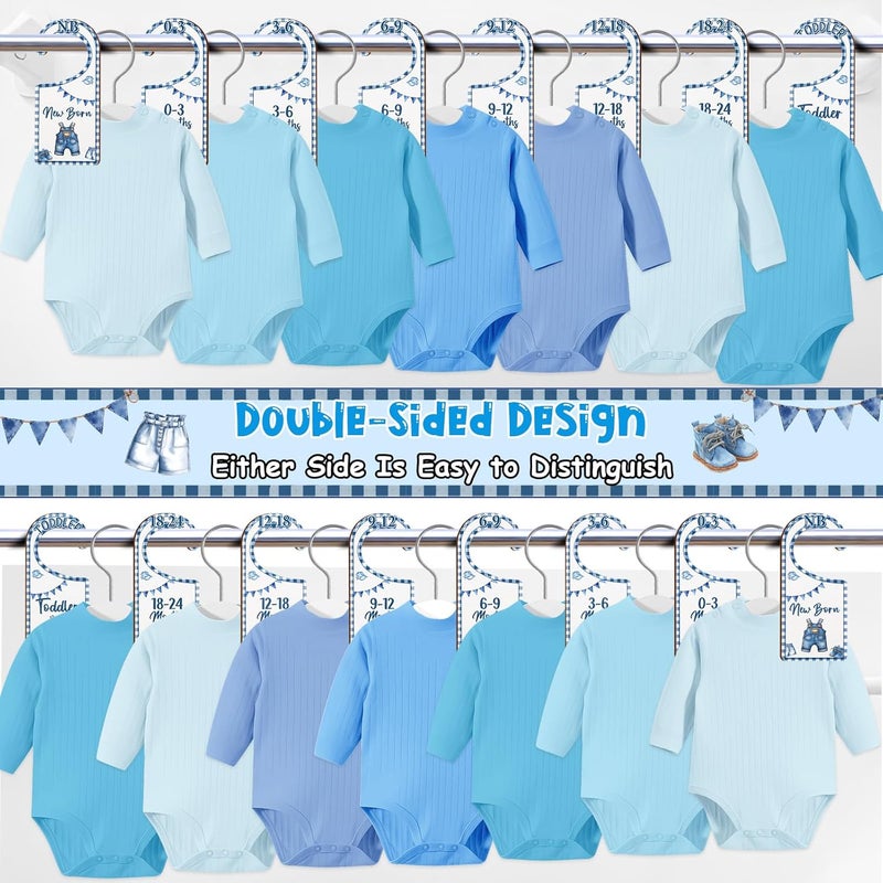 CORNER LACE Baby Closet Dividers 8PCS, Denim Themed Wooden Double-Sided Clothes Size Hanger/Organizer from Newborn to Toddler, Blue Jean Nursery Decor Baby Shower Birthday Gender Reveal Party Gift - Image 2